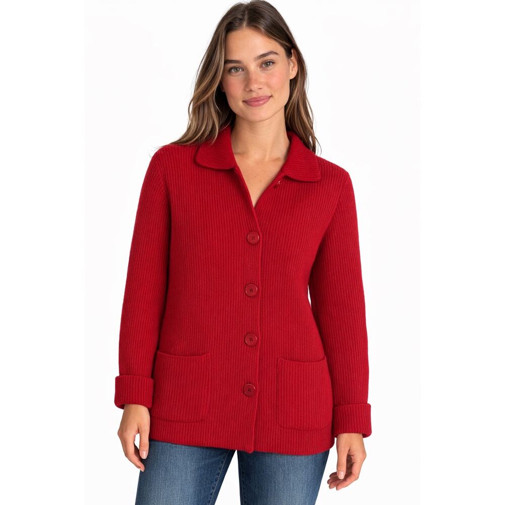 Neiman Marcus 100% Cashmere Cardigan Sweater Red 1990s Classic S